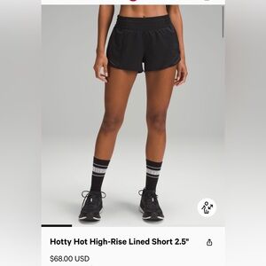 Lululemon hotty hot black running shorts 2.5 length size 2